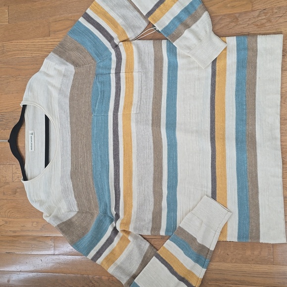 MUTUAL WEAVE BRAND MEN'S TAN AND BROWN STRIPES PULLOVER CREWNECK SWEATER XL - Picture 13 of 14